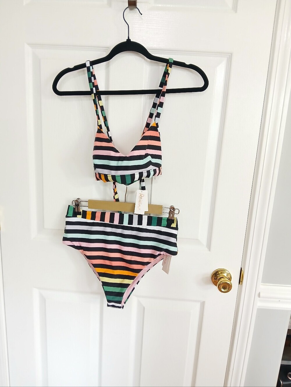 Raisins Striped High-Waist Bikini Set in Multi Colors Beach Pool Resort Cruise
